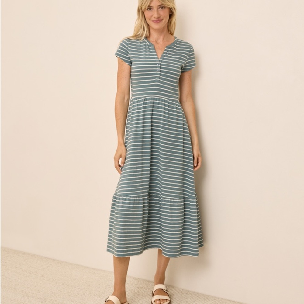 Pact Teal Striped Midi Dress